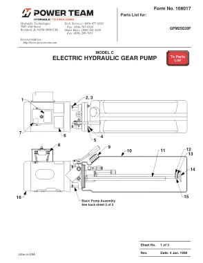 Première page de la documentation fabricant: Power Team 108017 – Liste de pièces détachées