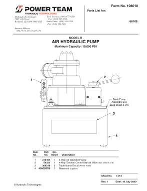 Première page de la documentation fabricant: Power Team 108018 – Liste de pièces détachées