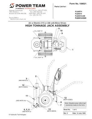 Première page de la documentation fabricant: Power Team 108021 – Liste de pièces détachées