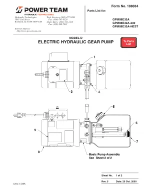 Première page de la documentation fabricant: Power Team 108034 – Liste de pièces détachées