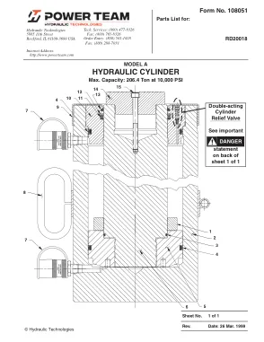 Première page de la documentation fabricant: Power Team 108051 – Liste de pièces détachées