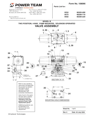 Première page de la documentation fabricant: Power Team 108066 – Liste de pièces détachées