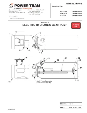 Première page de la documentation fabricant: Power Team 108072 – Liste de pièces détachées