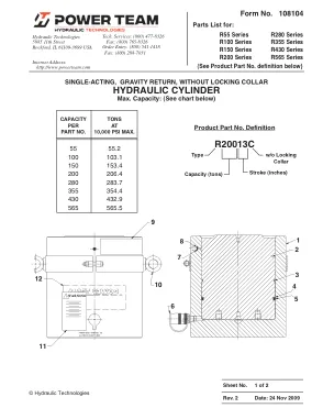 Primera página del documento del fabricante: Power Team 108104 – Lista de recambios