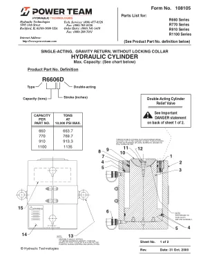 Première page de la documentation fabricant: Power Team 108105 – Liste de pièces détachées