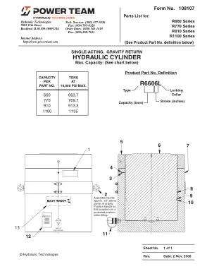 Première page de la documentation fabricant: Power Team 108107 – Liste de pièces détachées