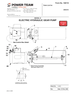 Première page de la documentation fabricant: Power Team 108110 – Liste de pièces détachées