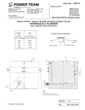 Première page de la documentation fabricant: Power Team 108113 – Liste de pièces détachées