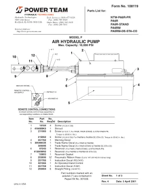 Première page de la documentation fabricant: Power Team 108119 – Liste de pièces détachées