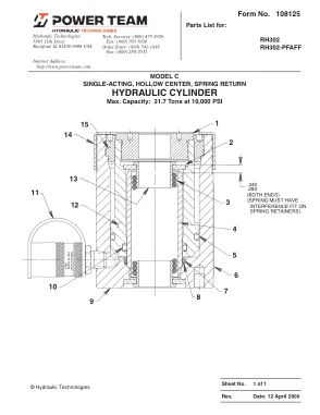 Première page de la documentation fabricant: Power Team 108125 – Liste de pièces détachées