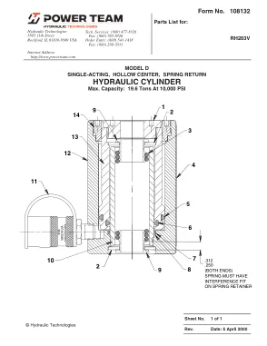 Première page de la documentation fabricant: Power Team 108132 – Liste de pièces détachées