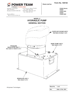 Première page de la documentation fabricant: Power Team 108158 – Liste de pièces détachées