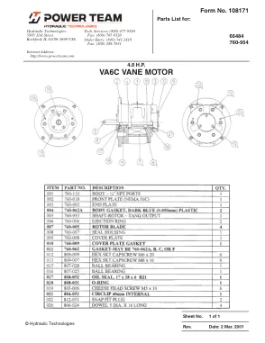 Première page de la documentation fabricant: Power Team 108171 – Notice d’utilisation