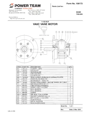 Première page de la documentation fabricant: Power Team 108172 – Liste de pièces détachées