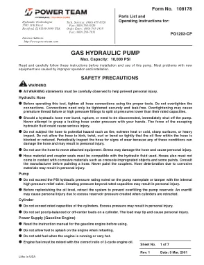 Première page de la documentation fabricant: Power Team 108178 – Notice d’utilisation