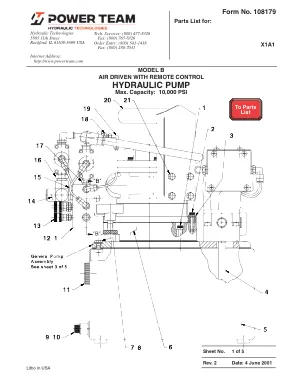 Première page de la documentation fabricant: Power Team 108179 – Liste de pièces détachées
