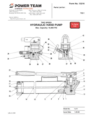 Première page de la documentation fabricant: Power Team 13216 – Liste de pièces détachées