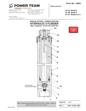 Première page de la documentation fabricant: Power Team 13603 – Liste de pièces détachées