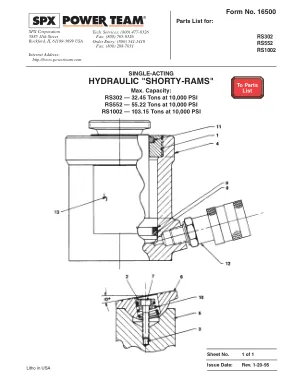 Première page de la documentation fabricant: Power Team 16500 – Liste de pièces détachées