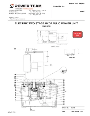 Première page de la documentation fabricant: Power Team 16945 – Liste de pièces détachées