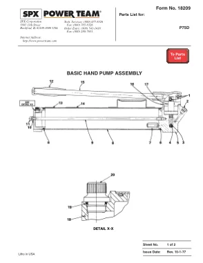 Première page de la documentation fabricant: Power Team 18209 – Liste de pièces détachées