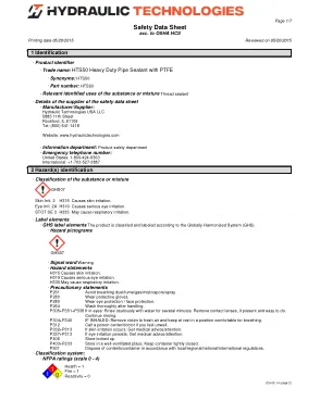 Première page de la documentation fabricant: Power Team HT_SDS-HTS50-Heavy-Duty-Pipe-Sealant_US – Fiche de données de sécurité