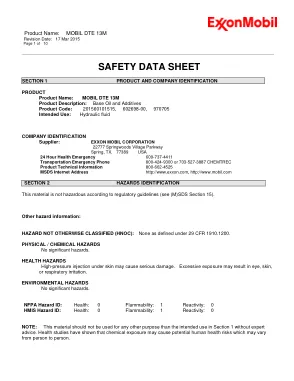 Première page de la documentation fabricant: Power Team HT_SDS-Mobil-DTE-13M_2015_US – Fiche de données de sécurité